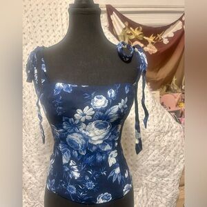 Reformation Blue Floral Blouse